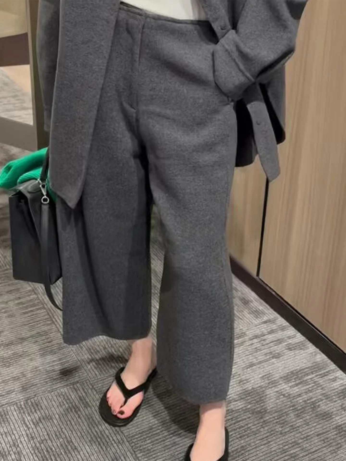 

Серые шерстяные брюки прямого кроя Rouje Kefss с высокой талией, повседневные женские модные брюки для осени и зимы