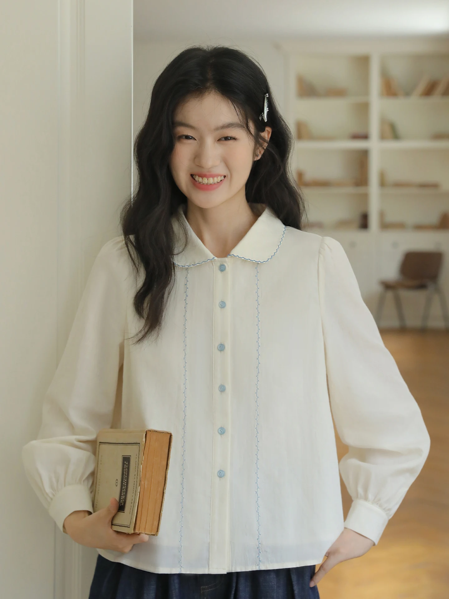 

Винтажная свободная блузка Nesoulum с длинным рукавом, вышивкой и воротником-стойкой, женская, весенняя, в художественном ретро-стиле, с цветовыми блоками, дышащая