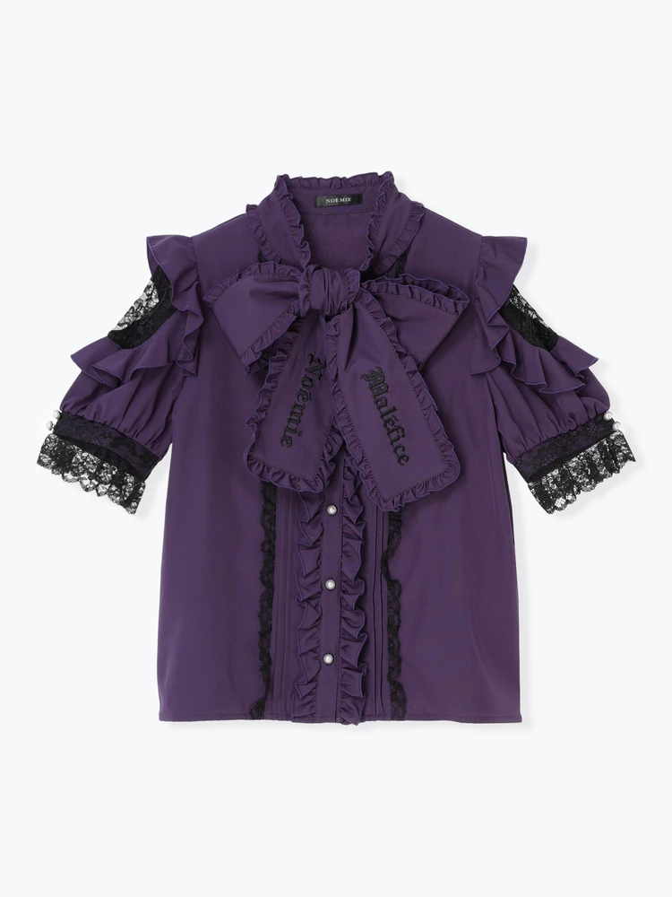 Japanese Lolita Gothic Ruffles Off-Shoulder Bow Short Sleeve Top 2025 Summer New Embroidered Lace Short Sleeve Personality Shirt