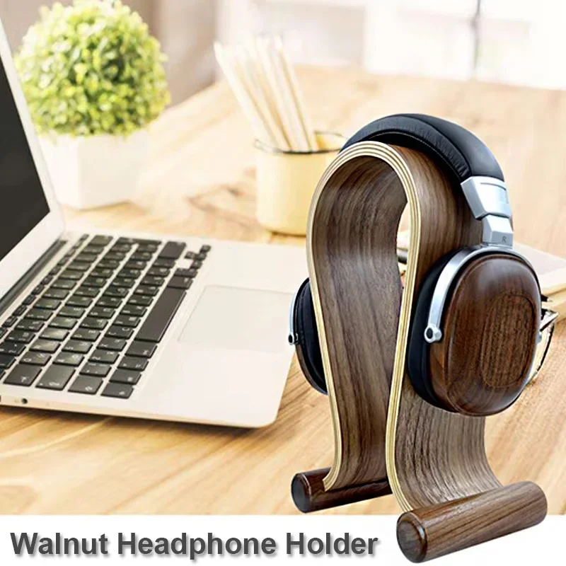 Solid Wood Headphone Holder Simple Universal Headset Hanger Wooden Display Stand Anti Slip Desktop Organizer Neat Storage