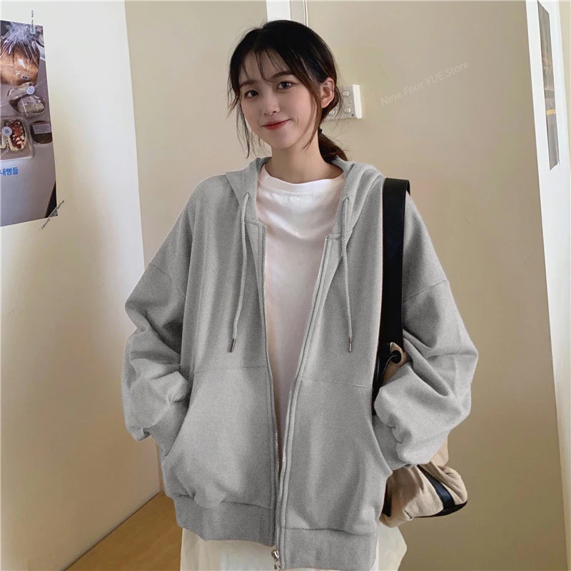 

Spring Hooded Sweatshirts with Pocket for Women Plus Size Long Sleeve Vintage Casual Cardigan y2k Streetwear Zip Up Hoodie Cloth