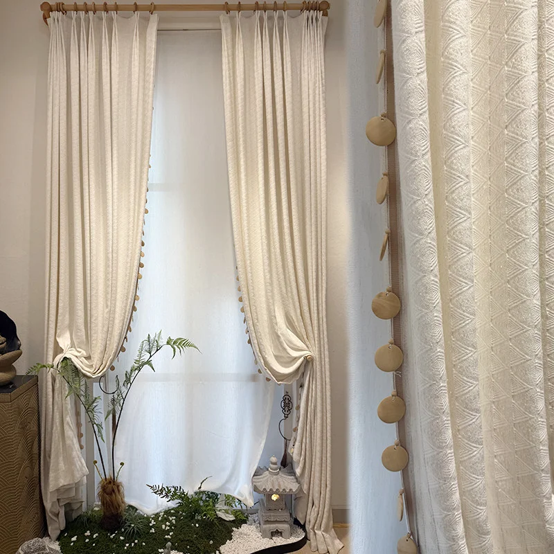 New Off White Diamond Pattern Chenille Curtains for Shading Living Room Bedroom French Window Balcony Customized Products