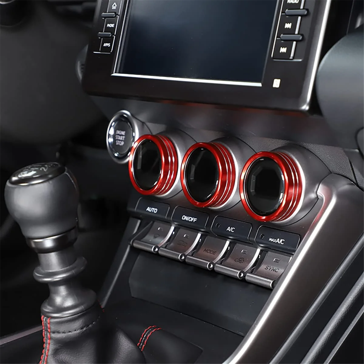 مقابض تكييف هواء السيارة ، زخارف حلقة التبديل ، إكسسوارات داخلية ، حمراء ، سوبارو برز ، تويوتا 86 ، شو ،