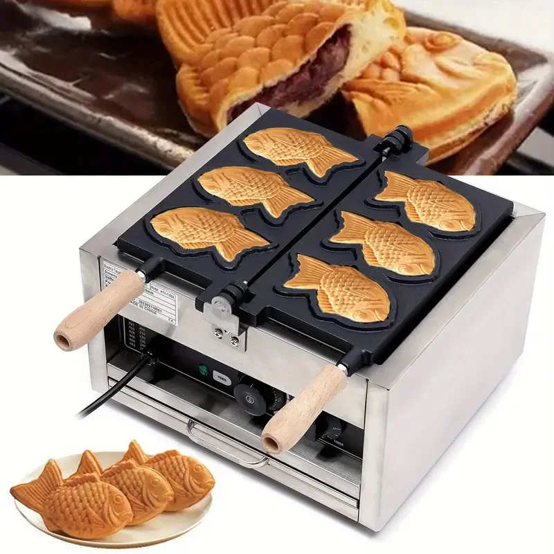 Electric 6pcsTaiyaki Fish Waffle Maker Iron Taiyaki Machine Commercial Waffle Making Machine With Flip Non-stick Plate