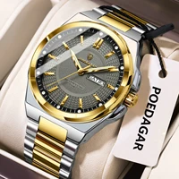 POEDAGAR, relojes originales superiores para hombre, reloj luminoso resistente al agua de acero inoxidable para hombre, reloj de pulsera clásico de cuarzo con fecha y semana para hombre