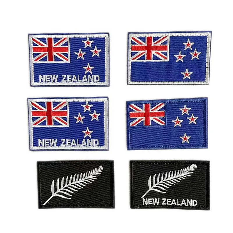 New Zealand Flag  Silver Fern Embleem Flag Fabric Applique Embroidery Hook and Loop Patch,Tactical Badges Stickers on Backpack