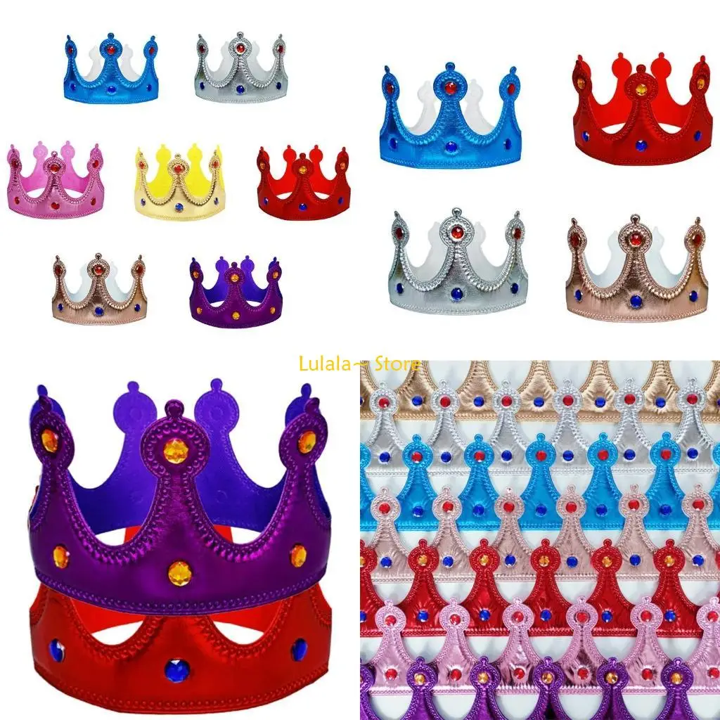 Y4QA King Crowns Kids Birthday Party Hat for MardiGras Halloween Christmas Headwear