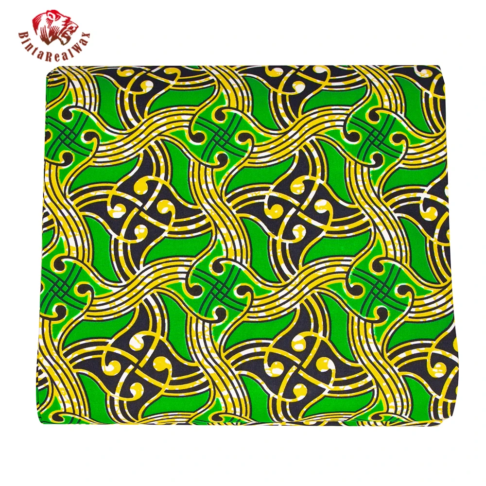 Africa Printed Polyester Fabric Classic style green background black gold pattern interwoven fabricsewing material DIY FP6578