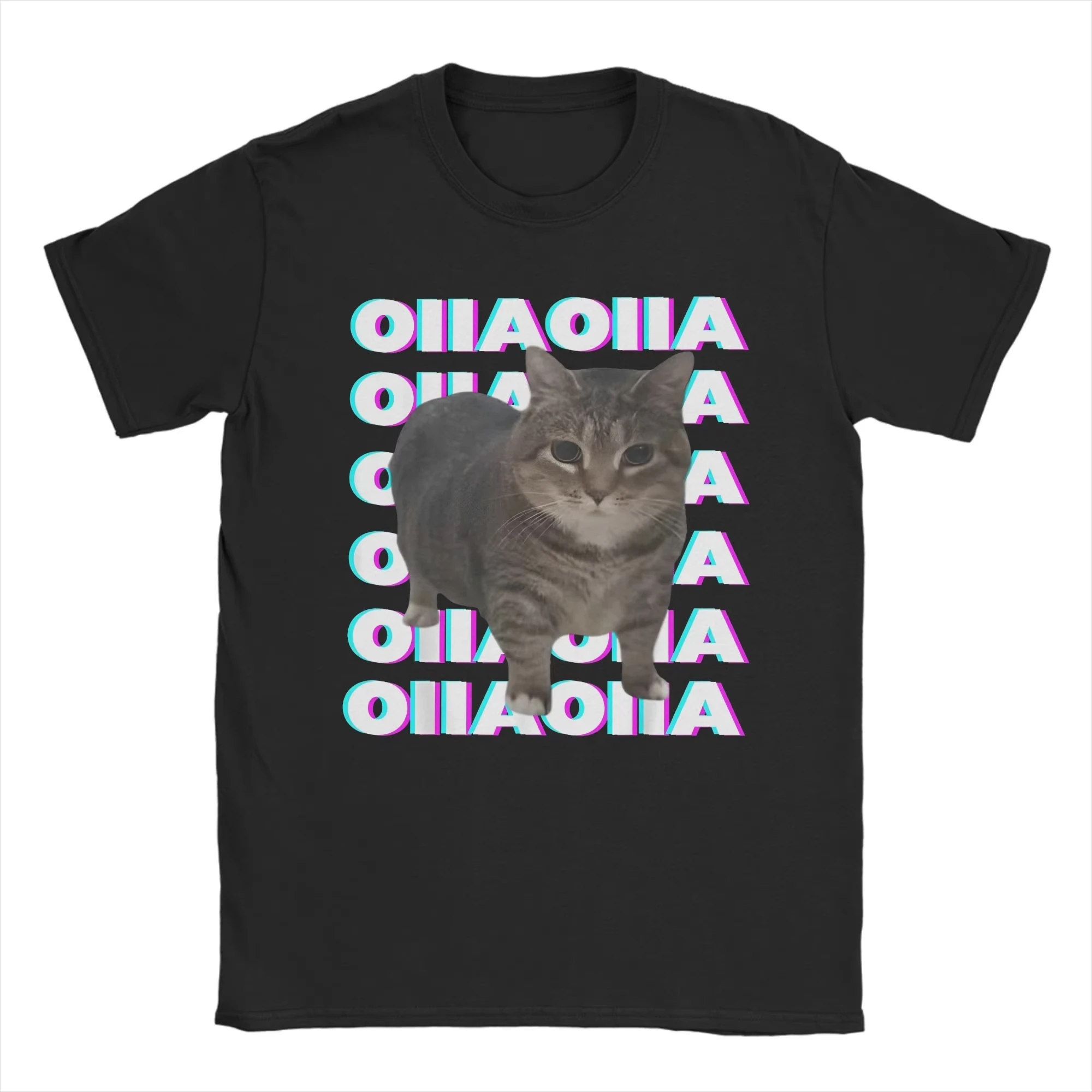OIIA OIIA Spinning Cat Meme Glitch Disco Men's T-Shirt Funny Trendy Tee Shirt Short Sleeve Round Collar Tee Cotton Men Clothing