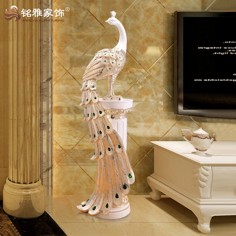 High quality home interior decoration bird sculpture resin life size gold peacock statues