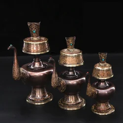 Gilt Tantric Offerings Benba Pot Nepo Red Copper Carved Water Purification Bottle Tibetan Buddhism Wenba Bottle Buddhist Supply