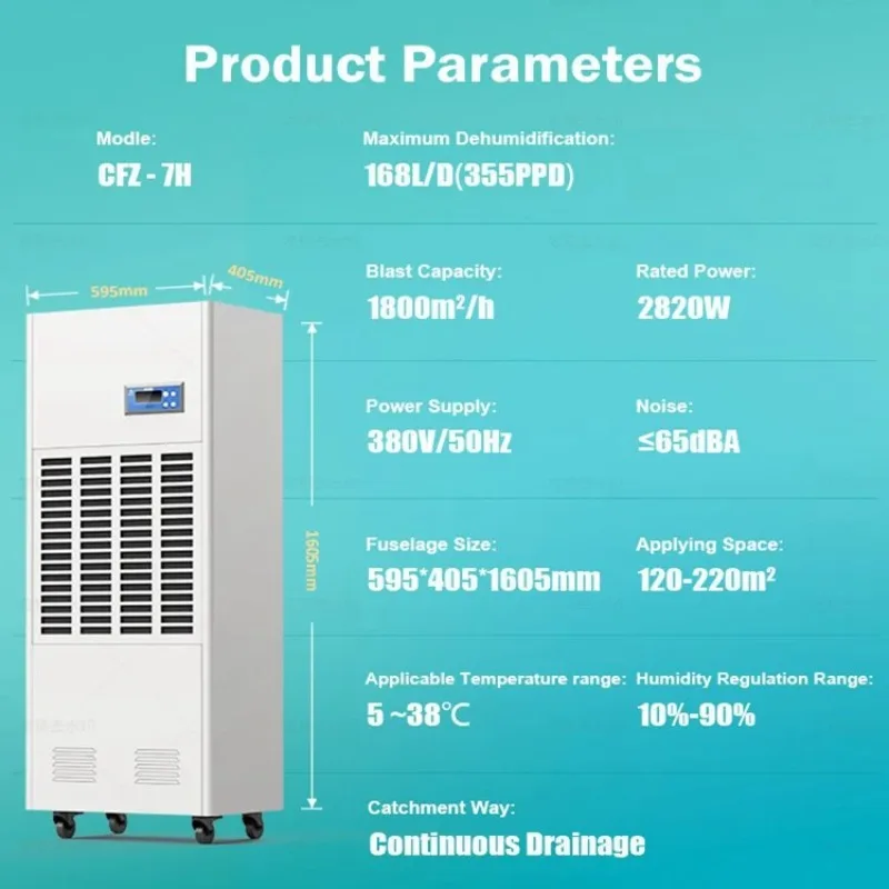 

High Industrial Dehumidifier Stainless Steel Portable for Indoor Swimming Pool Greenhouse Painting - Energy Efficient