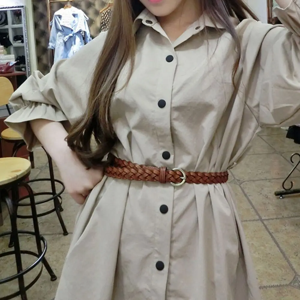 Fashion Vintage Casual Pin Buckle Waistband Weave Waist Band Ladies Dress Cummerbands Cowhide Braided Belt