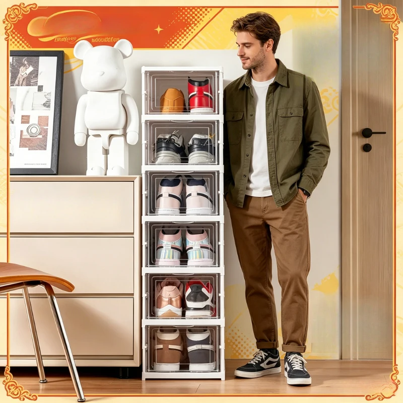 

Набор из 6 складных прозрачных коробок для обуви, штабелируемый пылезащитный органайзер для хранения кроссовок для дома и спальни