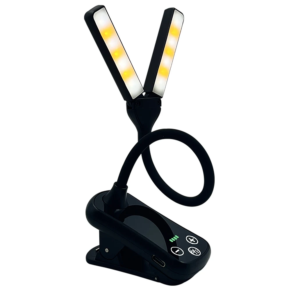 Lampada da libro a doppia testa Luce di ricarica tattile a tre pulsanti Ricaricabile Regola la luminosità 14 LED per la lettura della camera da letto da viaggio