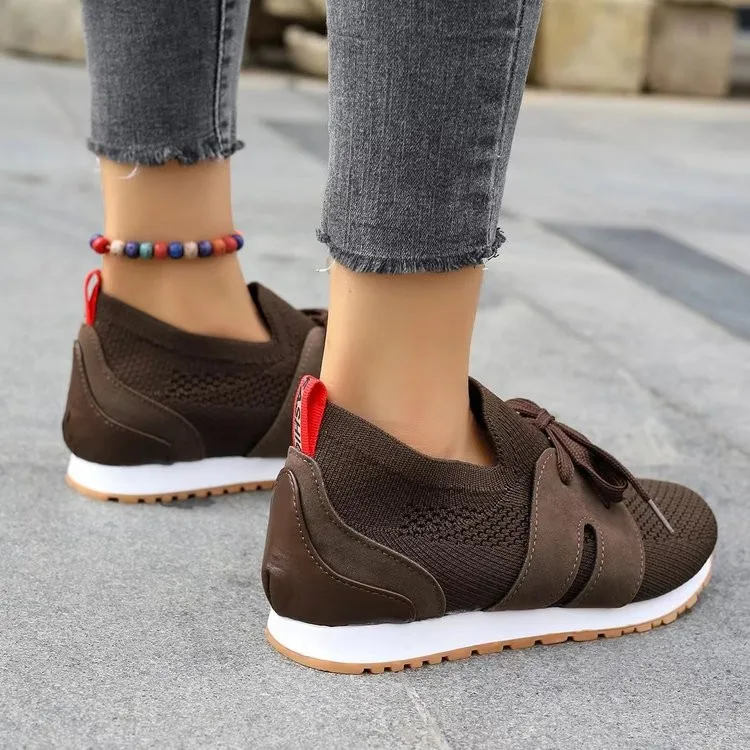 Brown Knit Breathable Sneakers Shoes Women   New Soft Sole Platform Flats Woman Plus Size 43 Non Slip Casual Shoes