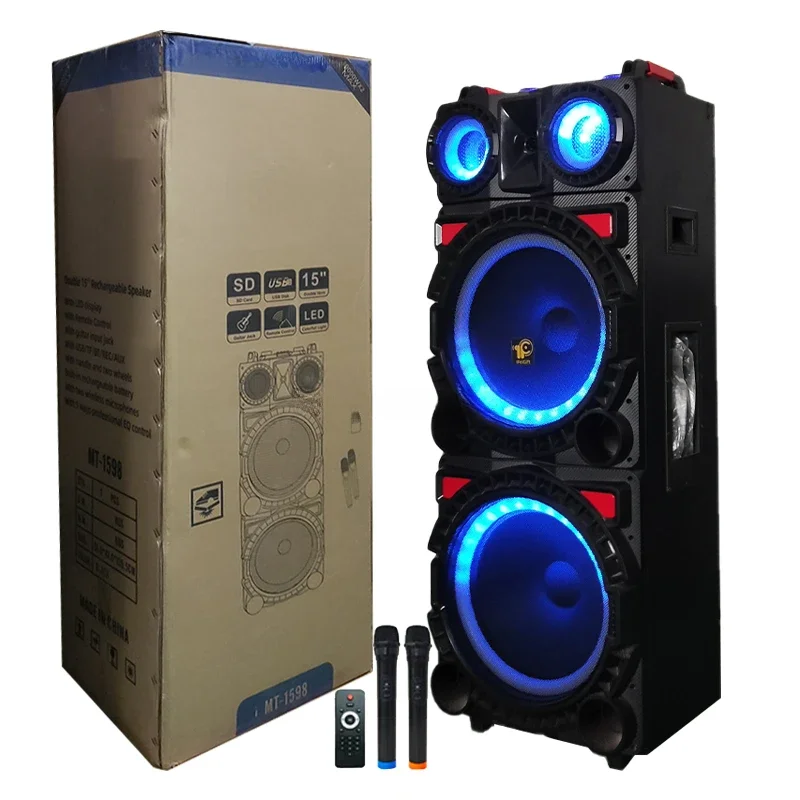 Original brand newMT-1598 Dual 15 inch wooden Speakers active speakers 15 inch professional subwoofer with wireless mic