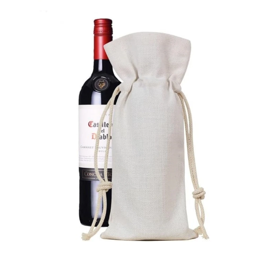 

20 PCS Linen Cotton Red Wine Gift Bag with Drawstring Reusable Blank Sublimation Wine Bottle Bags for Packaging