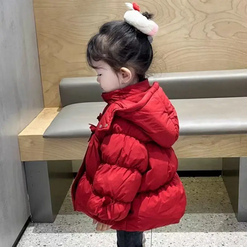 

Girl Down Cotton Jacket Winter New Style Girls' Baby Windproof and Warm Bright Thick Coat Children's Cotton-Padded Jacket 1-6Y