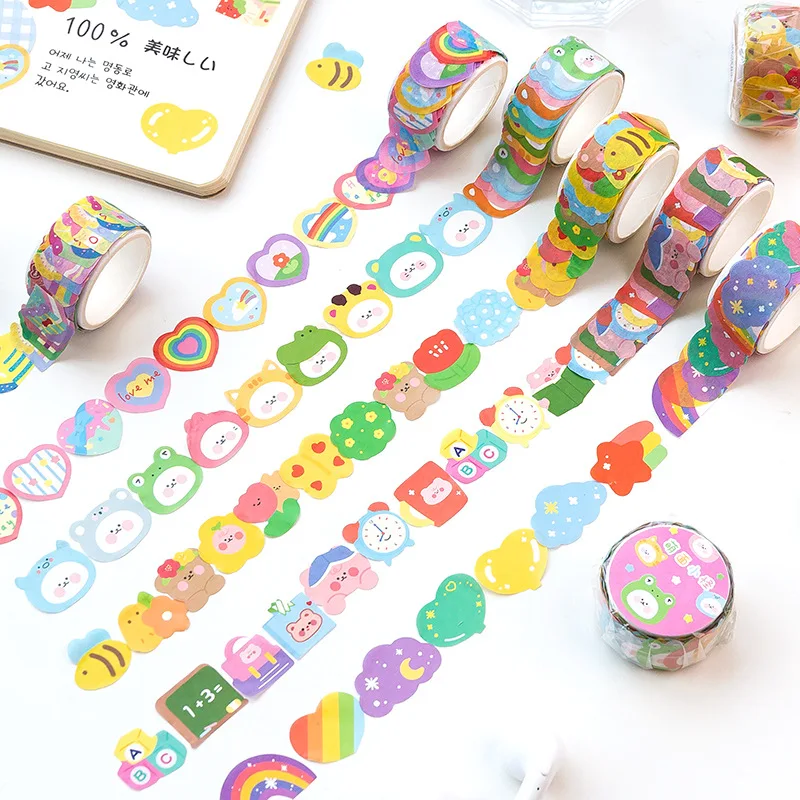 1 Roll Super Cute Die‑Cut Collage Tape, Lovely Cartoon Elements Washi Tape, DIY Decorative Tape for Journal Scrapbooking Crafts