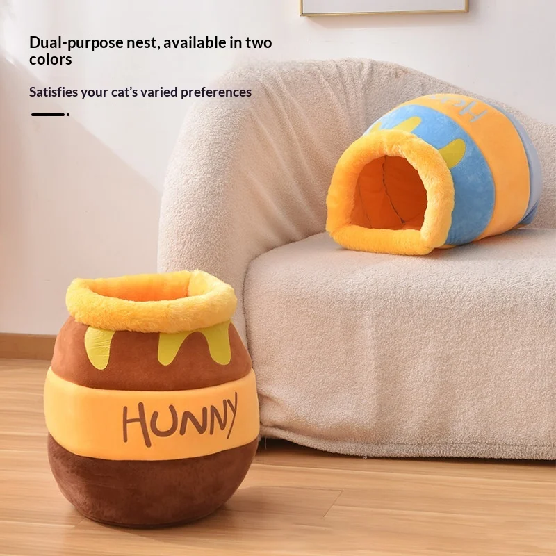 Allgemeines Katzenbett in Honigglasform, halbgeschlossen, warmes Haustierhaus, waschbares Schlafnest für kleine Hunde und Katzen, für den ganzjährigen Gebrauch. – Detail 2