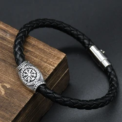 Viking Runes Bead Charms Bracelets DIY Viking Jewelry ,Vegvisir Slavic Kolovrat Compass Triangular trinity Beads Mens Bang