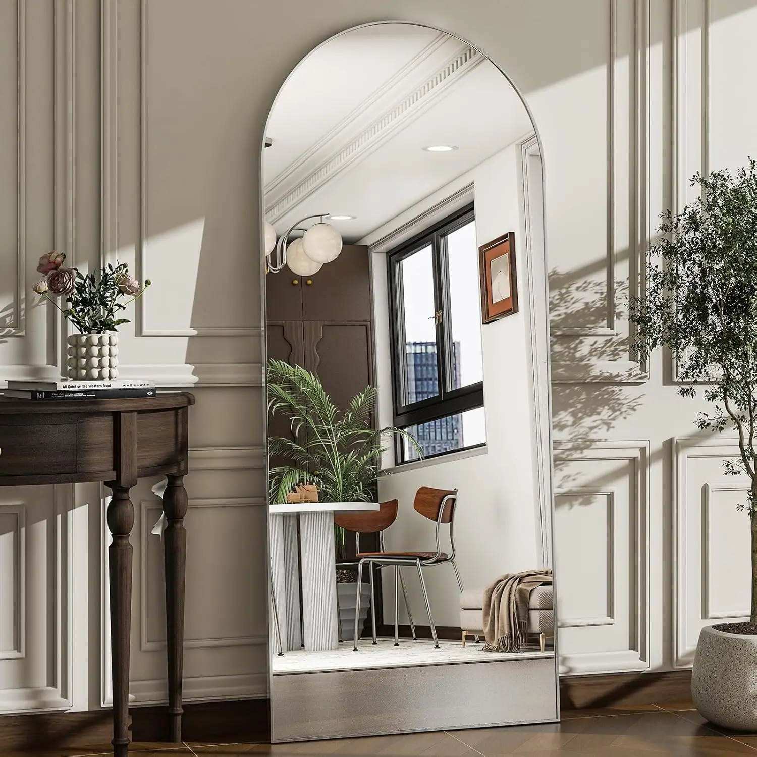 

57" x 20" Arched Full Length Mirror with Aluminum Alloy Frame for Bathroom, Living Room, Bedroom - Wall Mounted or Floor Use