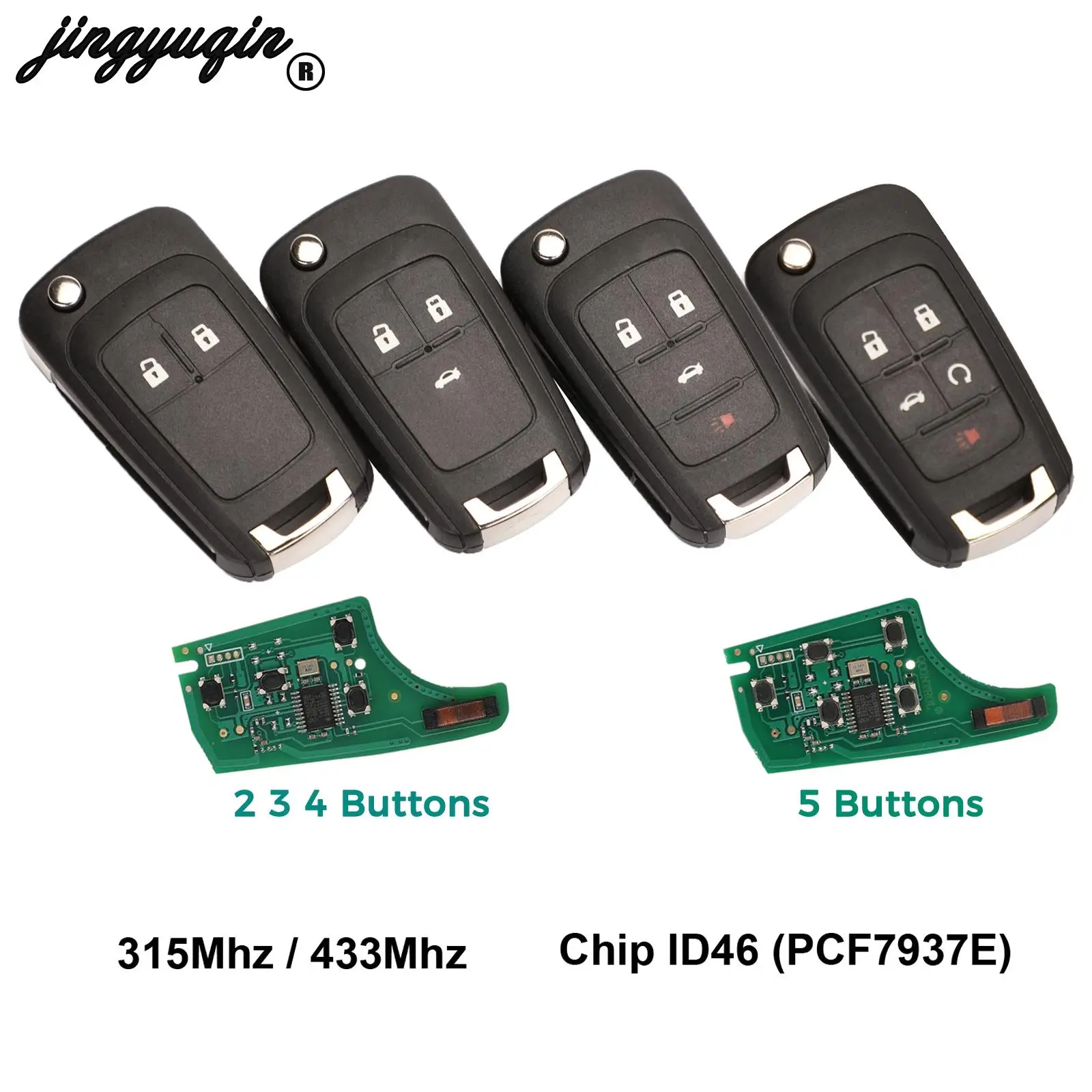 

jingyuqin 10pcs For OPEL VAUXHALL Insignia Astra 315/433MHZ PCF7937E Chip Remote Car Key 2/3/4/5 Buttons HU100 Blabe Fob