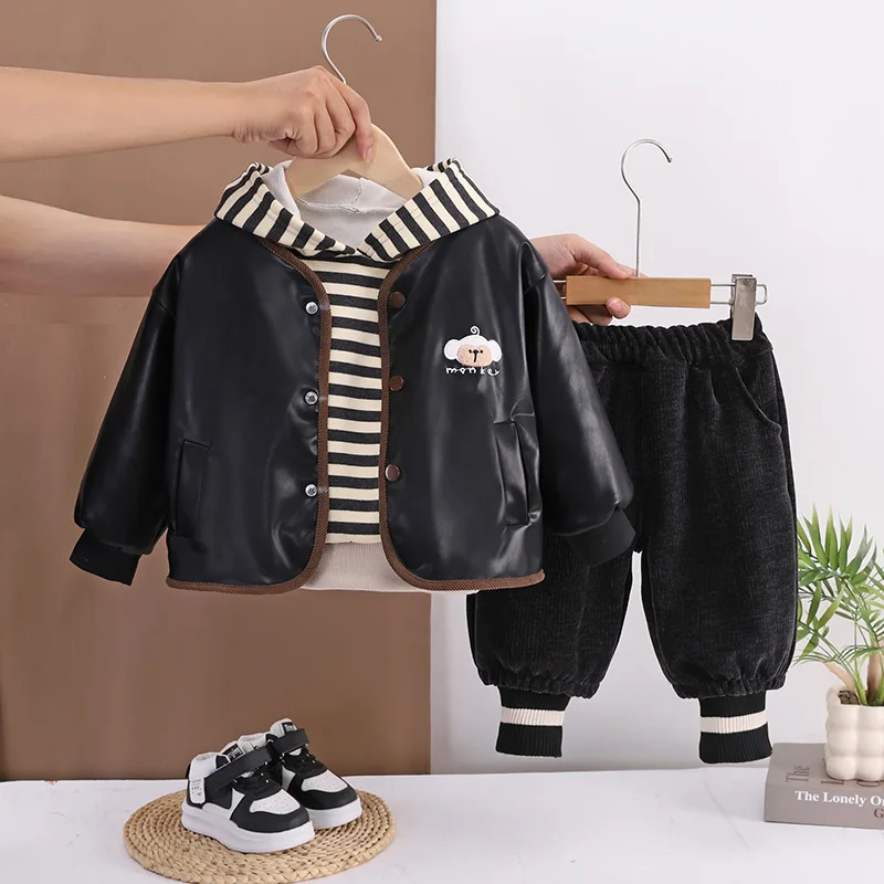 新しい冬の赤ちゃん男の子服スーツ子供ジャケットパーカーパンツ-3-ピース-セット子供女の子服幼児衣装幼児ジャージ