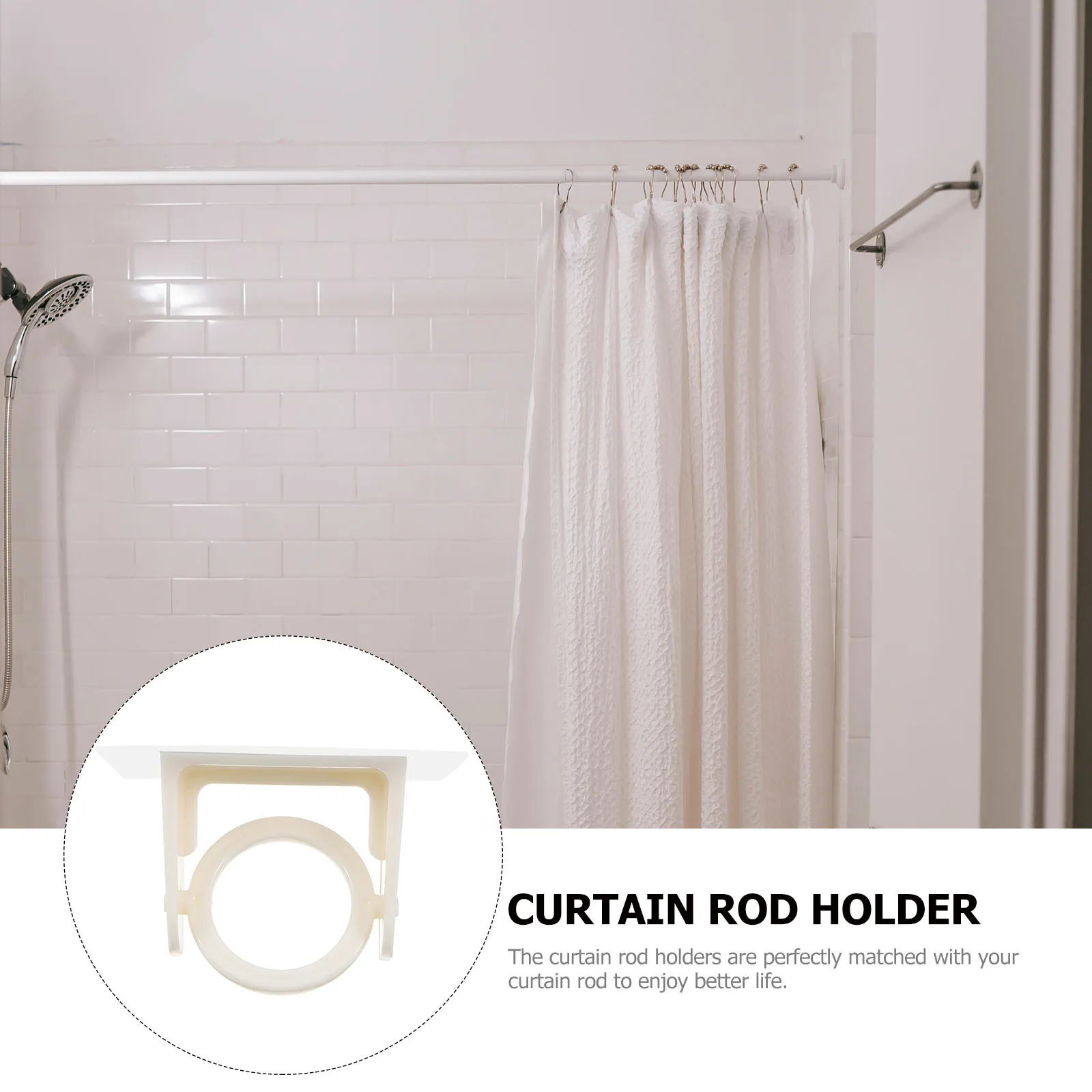 4Pcs Rotating Curtain Rod Hooks No Drill Adhesive Bracket Set Adjustable Angled Plastic Curtain Pole Holder for Bathroom Bedroom view 6