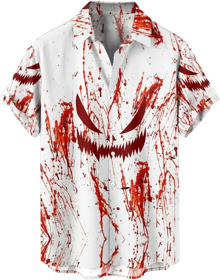 

Женские и мужские рубашки на Хэллоуин, повседневные летние футболки с 3D принтом и короткими рукавами на пуговицах, топы