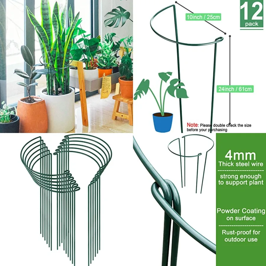 

12 Pack Plant Stakes for Indoor Plants, Metal Garden Peony Support Cages, Outdoor Plant Supports Ring Prop, Large Plant Stake f