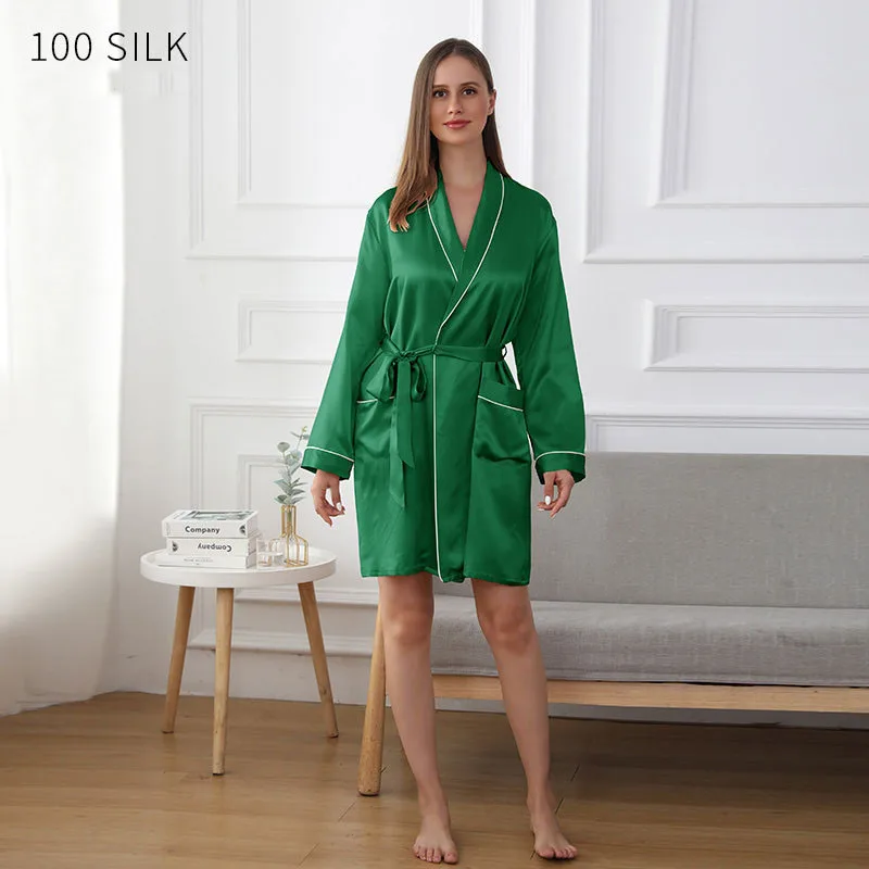 2023 new summer Silk Dress Women\'s Waist Closed Nightdress Pajamas Home Clothes Nightgown Mulberry Silk Night-robe