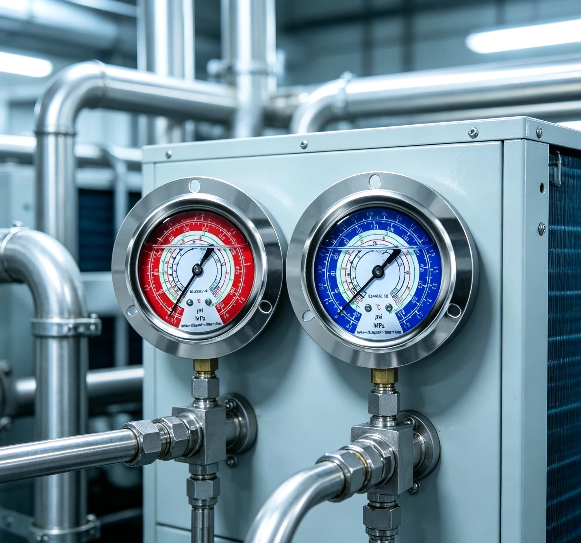 Shockproof Pressure & Oil Gauge with Monitor for Refrigeration Units, R22 Refrigerant Pressure Meter