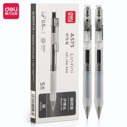 Deli-5Pcs Retractable Gel Pen,Black Ink Ballpoint for Writing,Office and School Supplies,Stationery,0.5mm