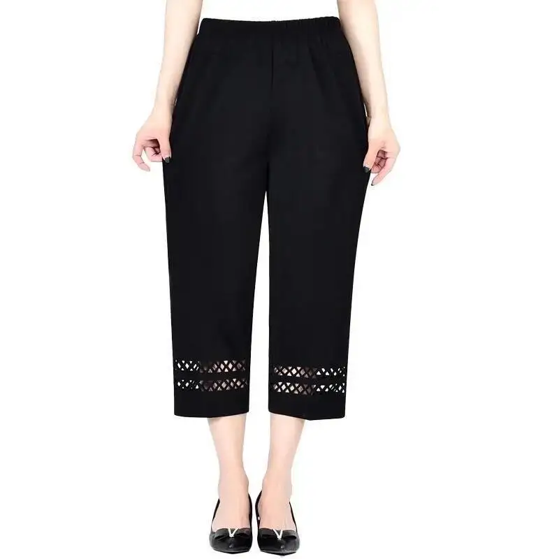 

Women's Capris Summer Pants For Women Hollow Out Pantalon Femme High Waist Black Short Trousers Casual Baggy Pants