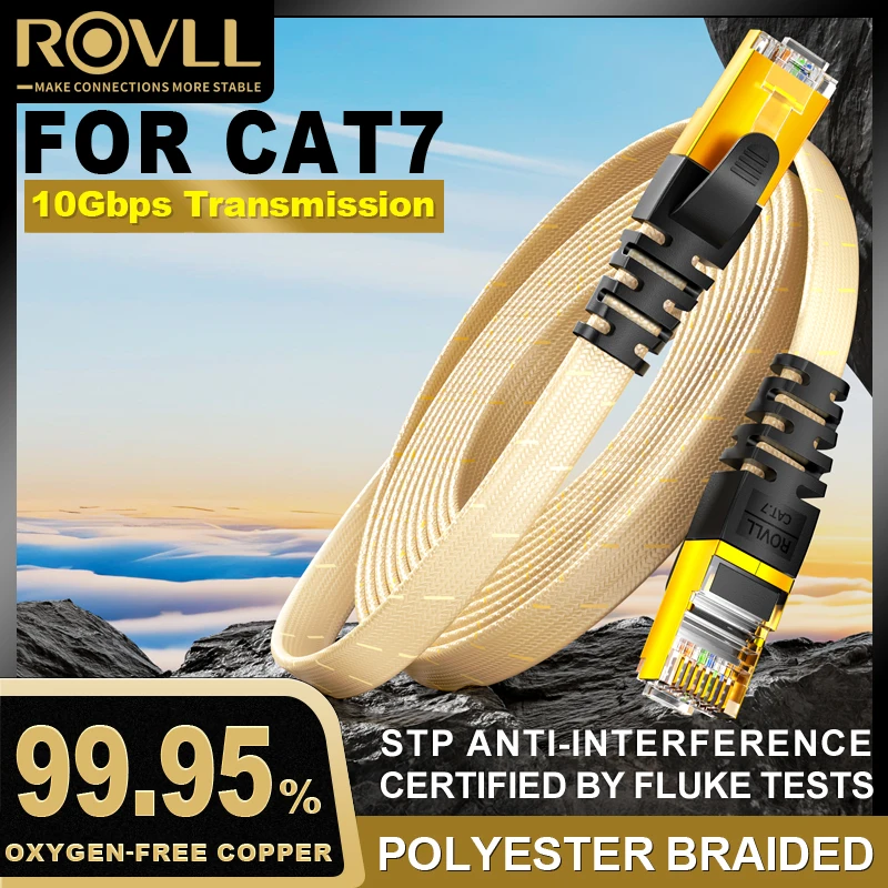 ROVLL CAT7 Ethernet-kabel Platte Lan-kabel STP Ronde RJ45-netwerkkabel Cat 7 internetkabel 10 Gbps gevlochten patchsnoer
