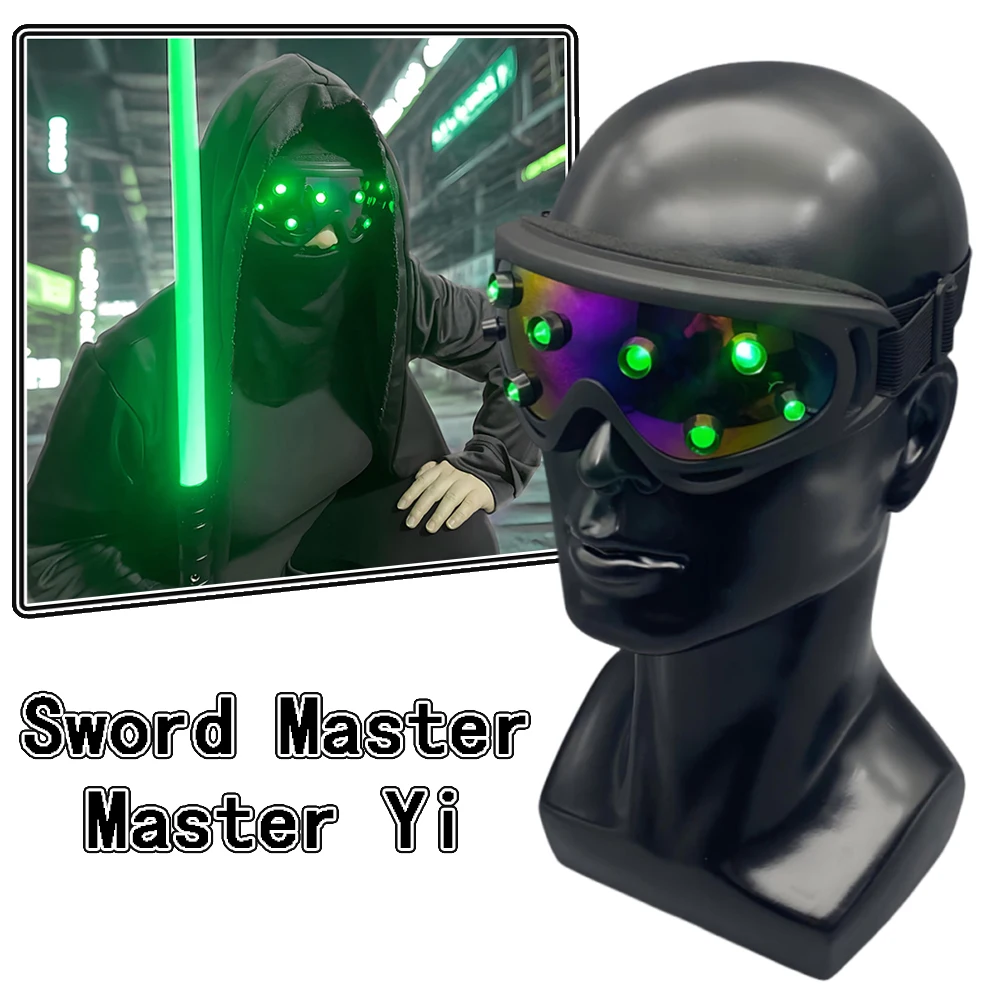 

Cyberpunk League Of Legends Master Yi Mask Luminous Glasses Cos Technology Sense Mechanical Tactical Led Mask Comic Con Cosplay