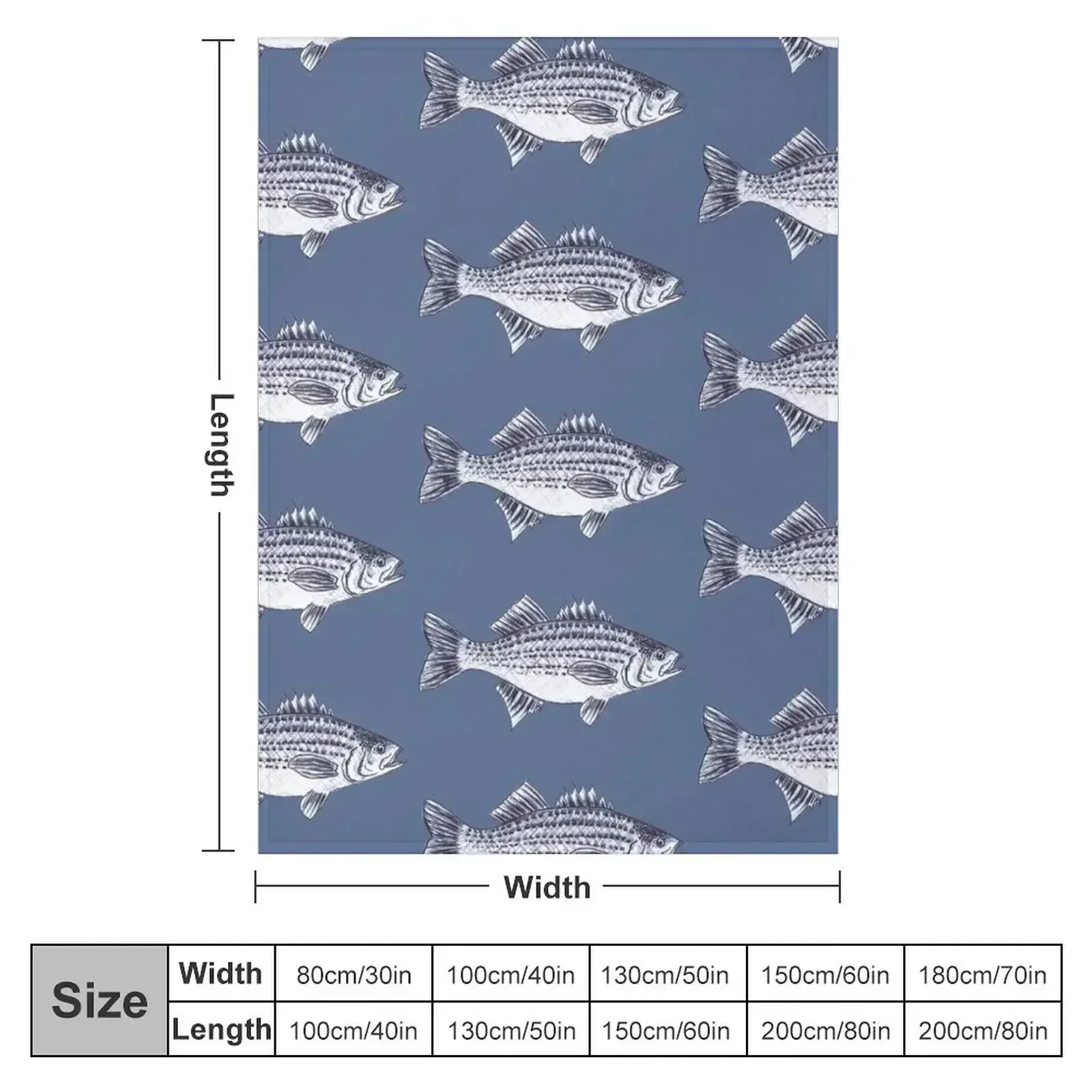 Striped Bass Fish Walter in Slate Blue Throw Blanket Polar Quilt Moving Shaggy Extra Large Throw Blankets