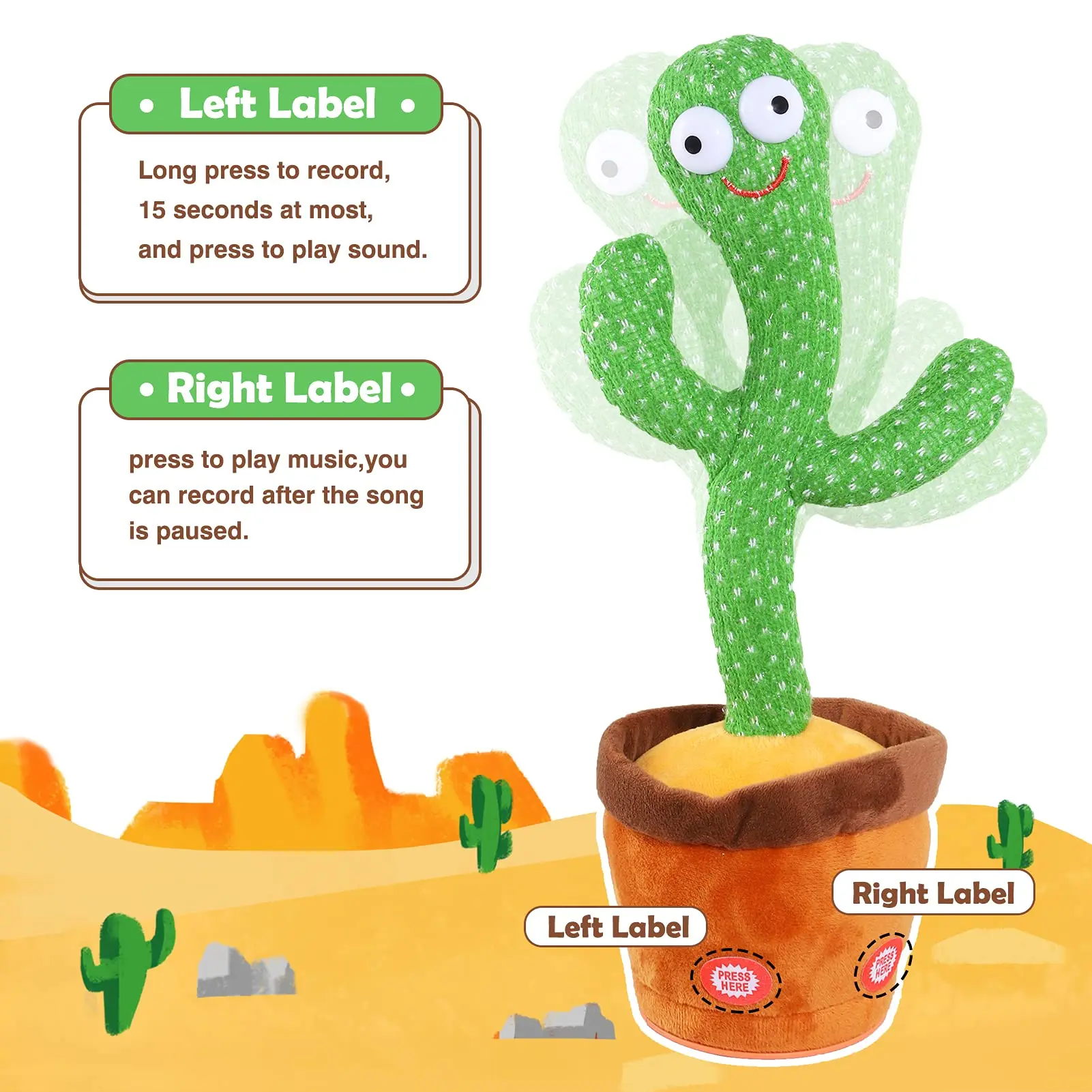 Bambini che ballano Talking Cactus Toys canto registrazione mimetica ripetendo quello che dici Cactus peluche con 120 Song Dancing Smart