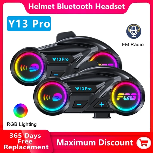 Imagen 1 del producto Y13 Pro casco de motocicleta auriculares Bluetooth intercomunicador distancia 500M Chip V6.0 estéreo Fm Radio mezcla compartir música