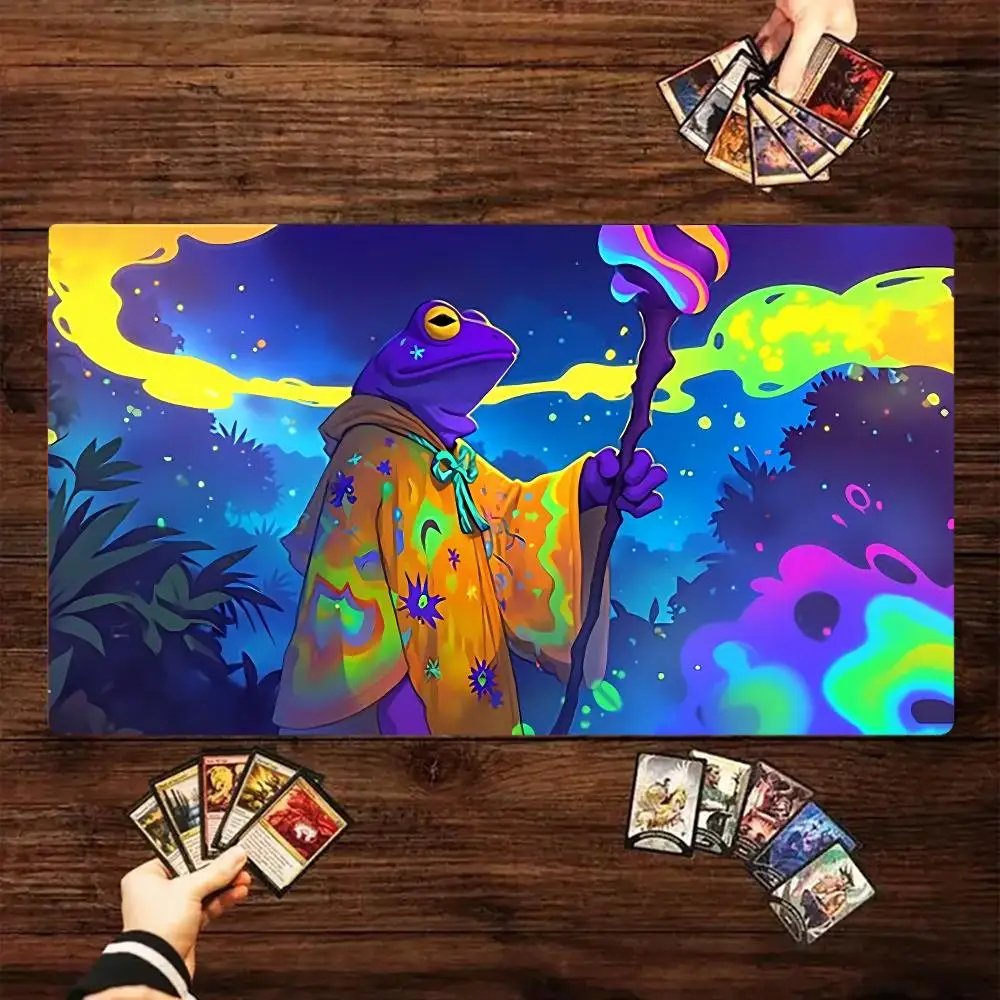 35x60 Colorful Frog Mage Card Playmat Mouse Pad Stitched with Magic Zones Game Mats for MTG/TCG Commander Battle Mat