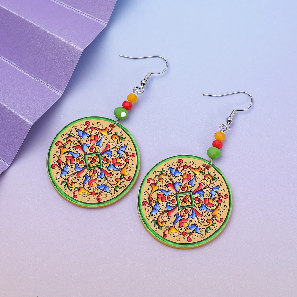 

Fashion Mandala Flower Style Printed Lithe Circle Acrylic Elegant Earrings For Women Trend Product 2025 Aesthetic Girls Jewelry