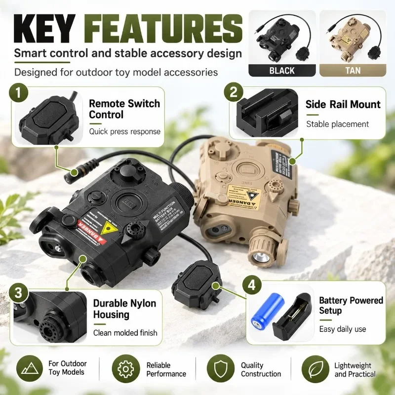 PEQ-15 Style Nylon Battery Box with Remote Switch, Side Rail Mount, Battery Version, Outdoor Toy Gel Blaster Accessory
