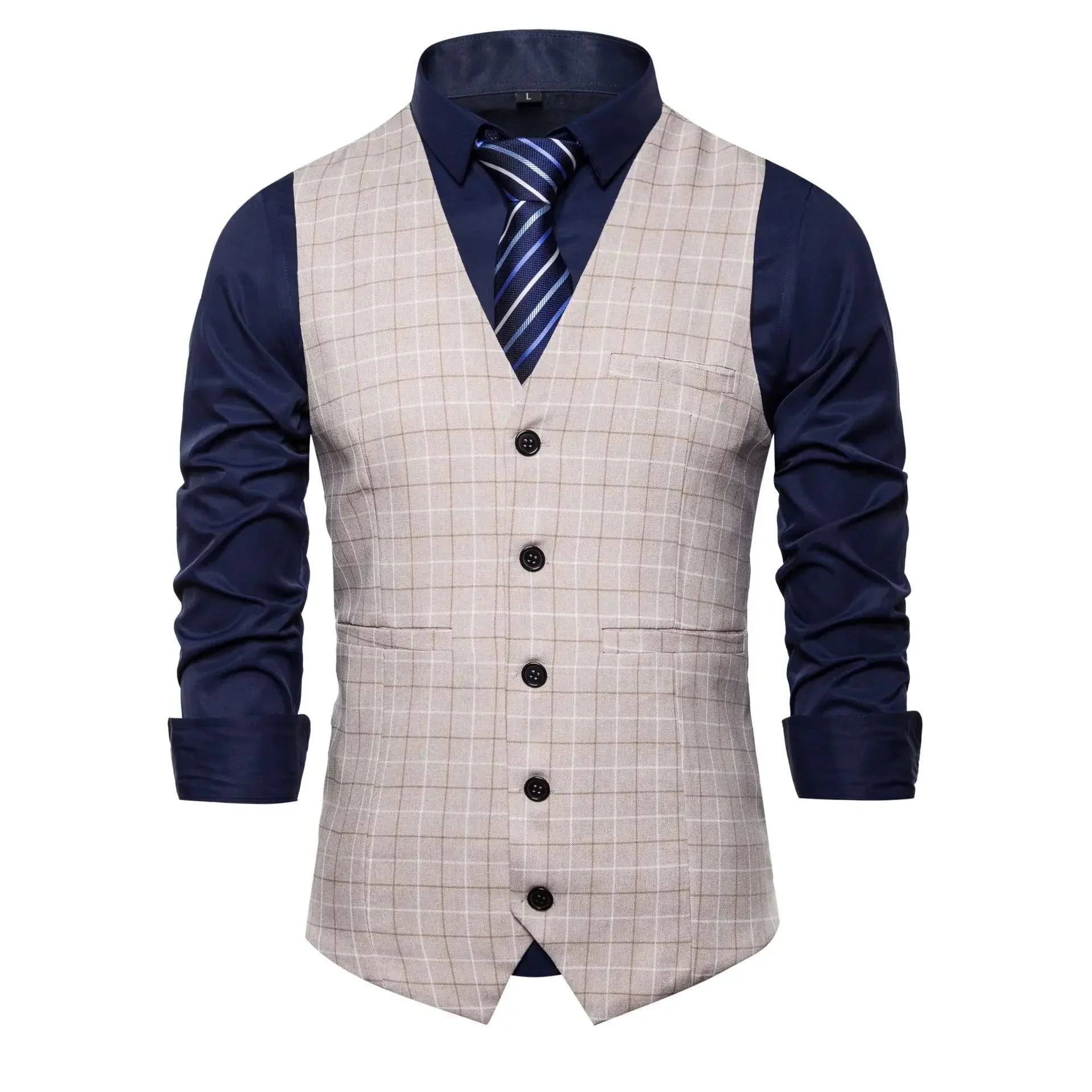 Men\'s Plaid Business Suit Vest Fashion Waistcoat Male Wedding Party Dress Tops Casual Clothing