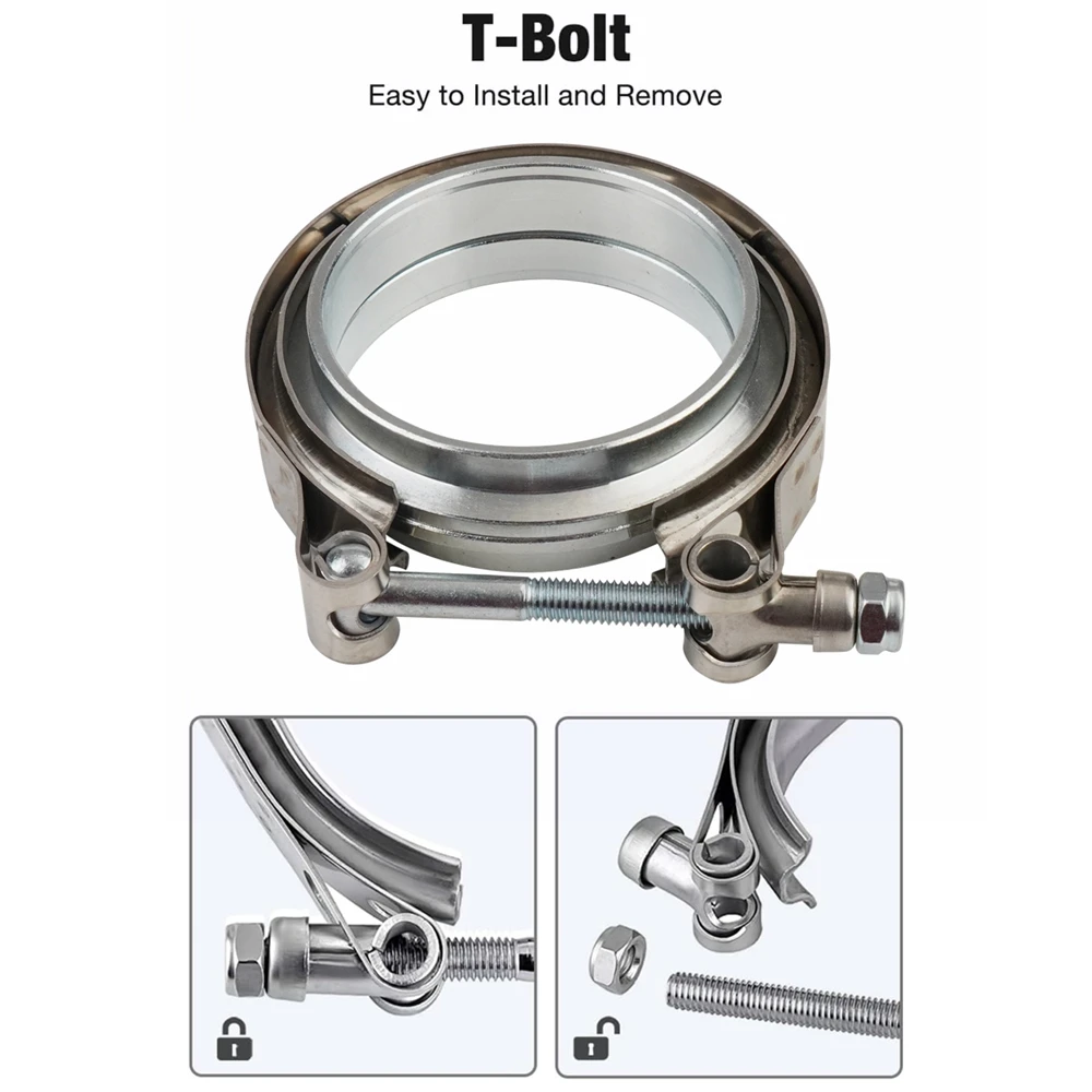مشبك على شكل حرف V 2 بوصة 2.5 بوصة 3 بوصة 3.5 بوصة 4 بوصة مع شفة من الفولاذ المقاوم للصدأ للرجال والنساء مناسب لنظام العادم والشاحن التربيني والأنبوب السفلي وكاتم الصوت