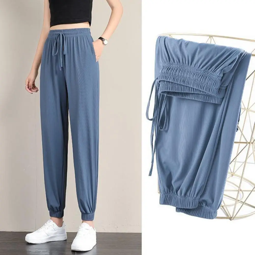 

Pockets Sweatpants Women Sweatpants Summer Thin Ice Silk Sports Pants for Women with Elastic Drawstring Waist Pockets for Loose