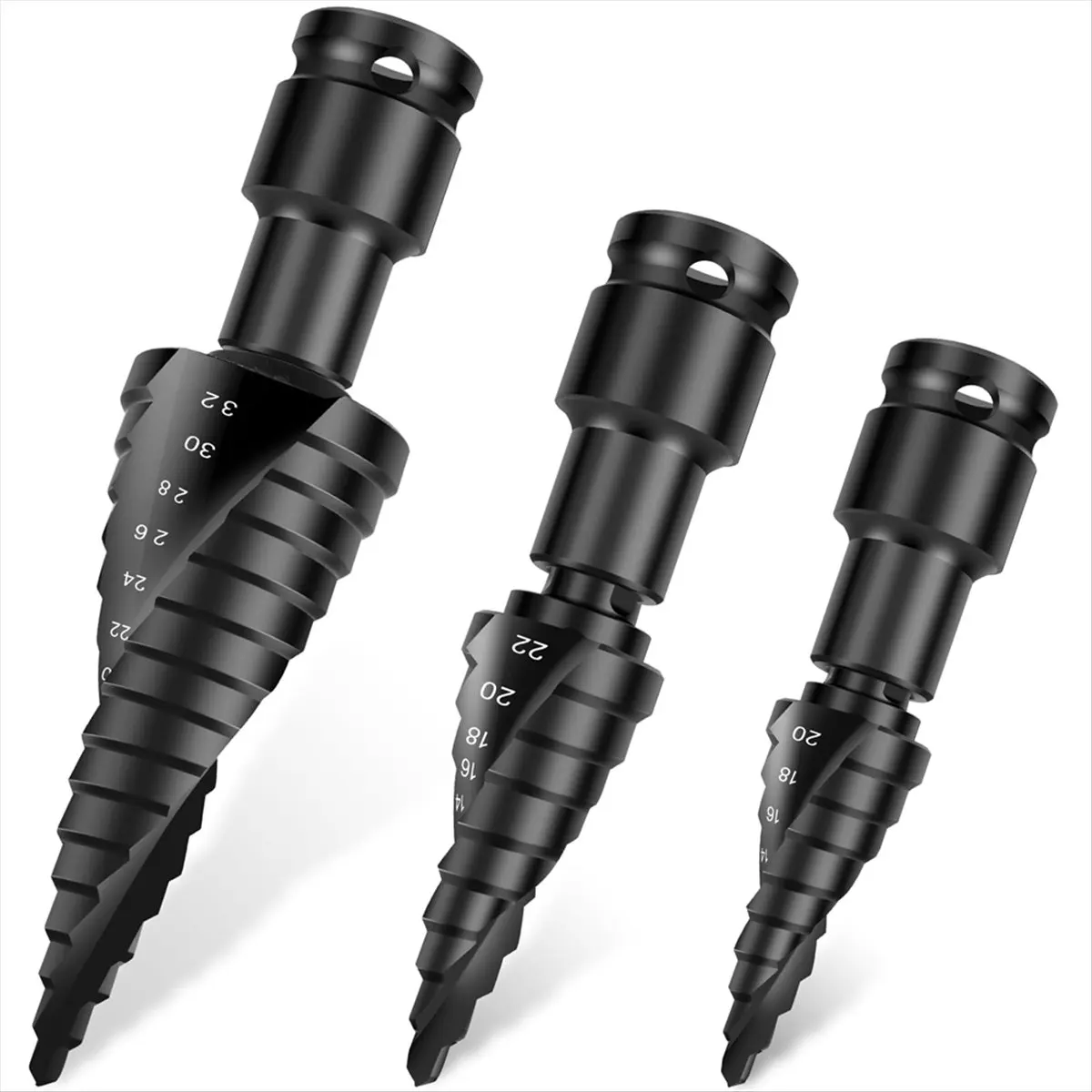 A58Z 3Pcs Step Drill Bit Set, High Speed Steel Spiral Grooved Step Drill Bit, 4-32mm Cone Cutting Spiral Flute Step Drill Bit