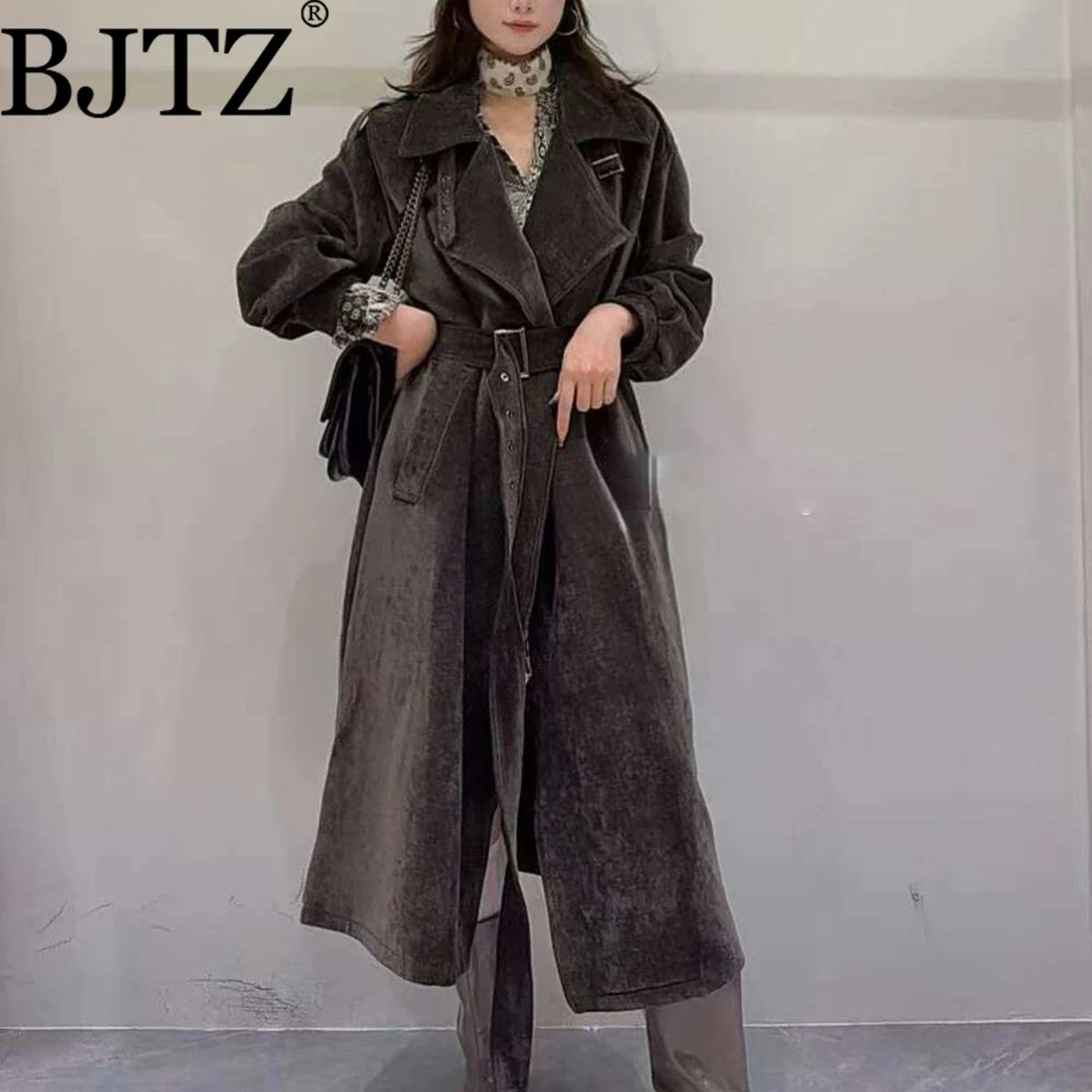 

BJTZ Women’s Chenille Mid-Length Trench Coat Jacket Casual Designer Comfortable Elegant Minimalist Quality Autumn Winter 2025