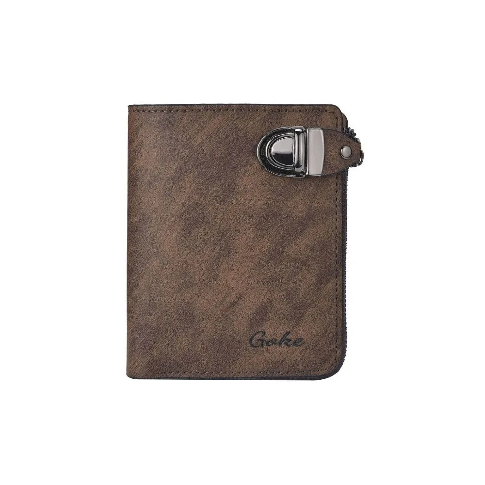 

Vintage Zipper Men's Wallet Buckle Multiple Card Slots Business Card Holder Short Solid Color Leather Coin Purse Male